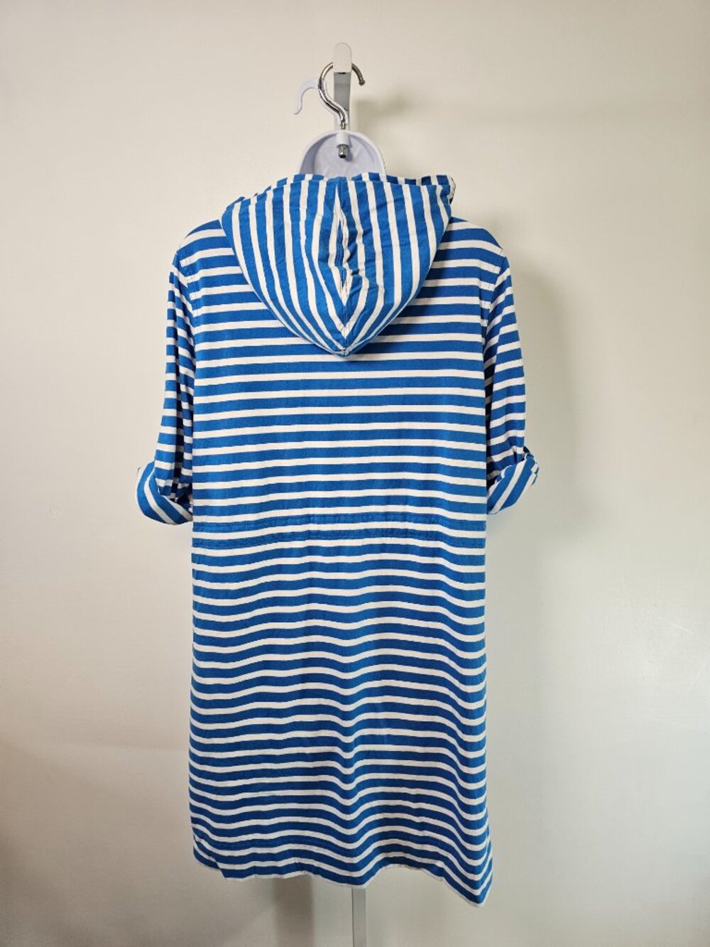 Lands' End Dress Coverup Blue White Stripes Hooded Beach Summer Casual M - Picture 6 of 10
